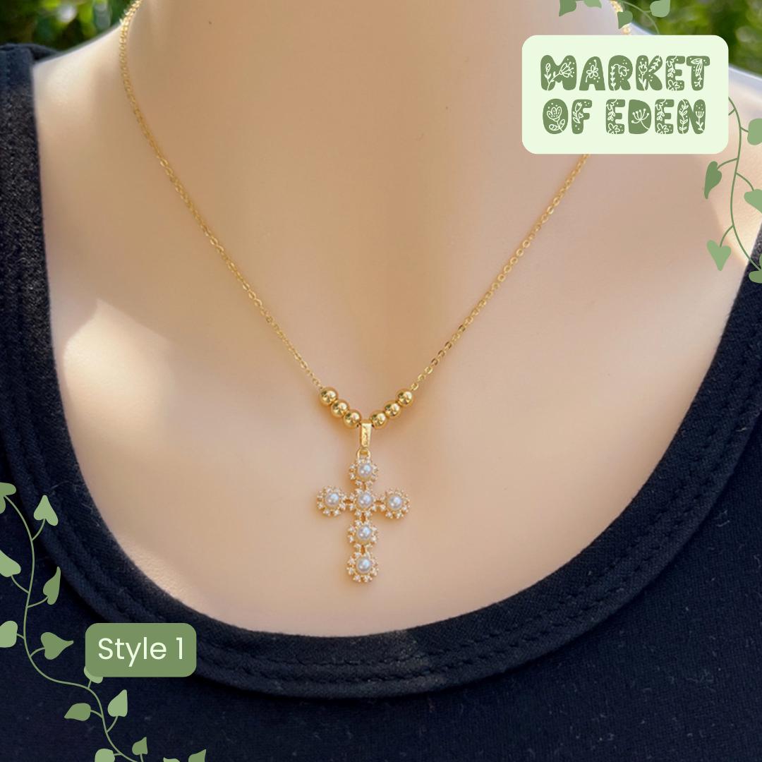 Pearl Cross Pendant Necklace