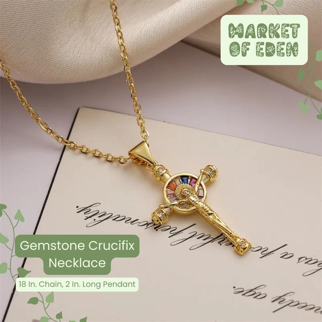 Gemstone Crucifix Necklace